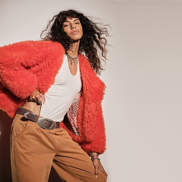 NWT Free People burnt orange red faux fur teddy jacket, XS - Picture 5 of 16